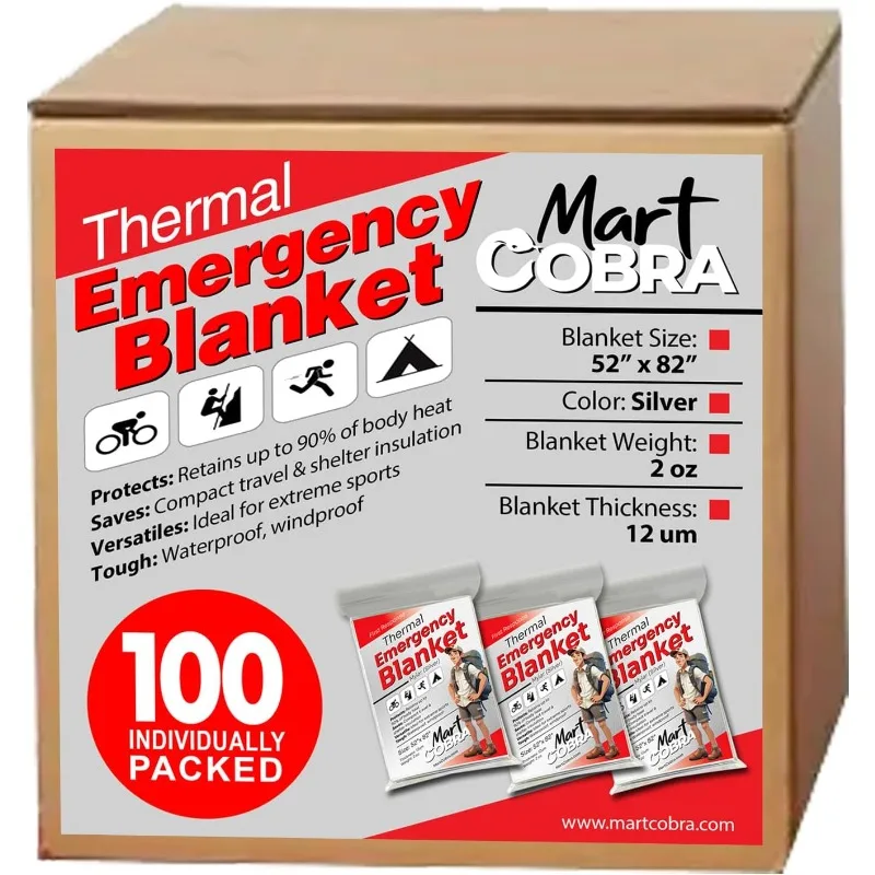 

Emergency blanket x100, space blanket, mylar blanket, thermal blanket for survival gear and equipment