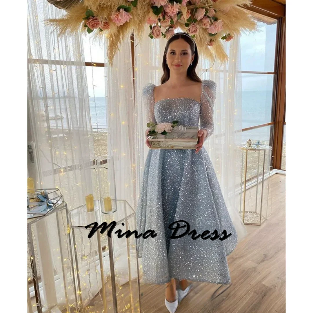 

Mina Customized Backless Evening Dresses Woman Elegant Womens Party Dresses for Formal Occasions Long Sleeves Sequins Strapless