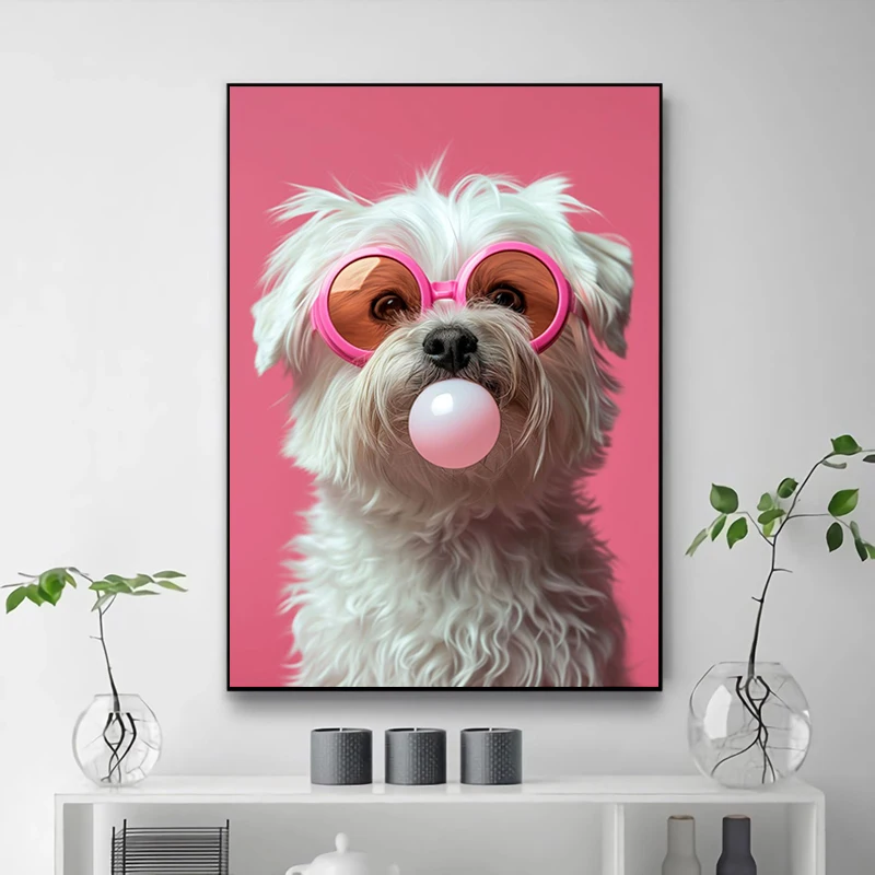 

Home Interior Decoration Room Dog Colorful Bubblegum Sunglasses Posters Prints Samoyed French Bulldog Corgi Poster Wall Decor