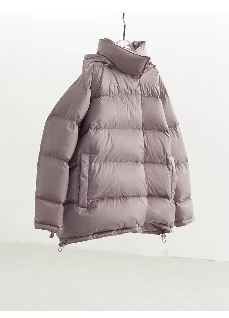 White Duck down Oversized down Jacket~New Winter Style Warm Stand-Up Collar Puffy Jacket with Hidden Snap Buttons on the Placket
