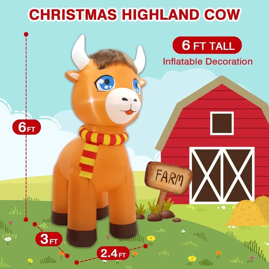عيد الميلاد نفخ الزينة في الهواء الطلق 6FT المطاطية المرتفعات البقرة الربيع ساحة ديكور أضواء LED تفجير هايلاندر الماشية Ca
