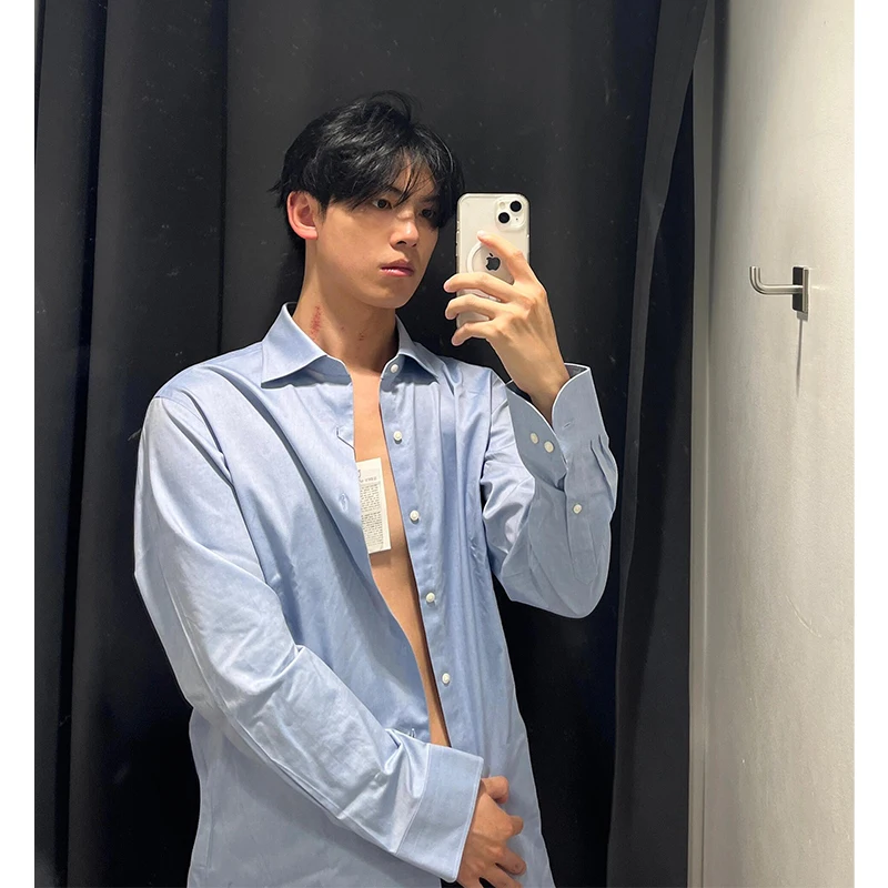 

Tian Blue Ice Silk Long Sve irt Men's Summer Korean Sle High-End Sun Protection Loose Fit Faionable Youth irt