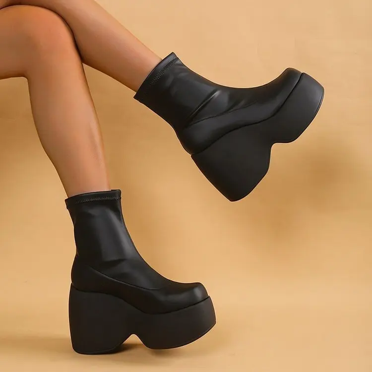 Brand New Gothic Style Sexy Elegant Chunky Platform Women Ankle Boots Big Size Walking Comfy Woman Shoes Platform Shoes 2023