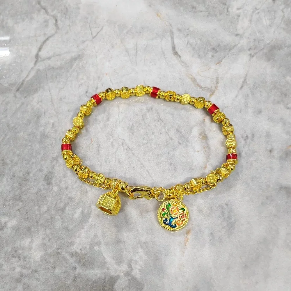 

Luxury 9999 24K real gold ancient method burning blue coin bracelet with money and exquisite high-end touches