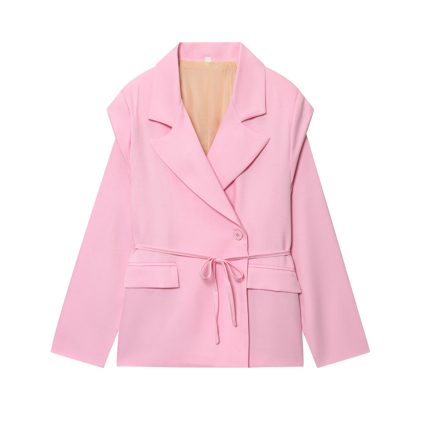 

Women's New Arrival Blazer Single-Button Double Pockets Women's Wide-Shoulder Belted Silhouette Blazer