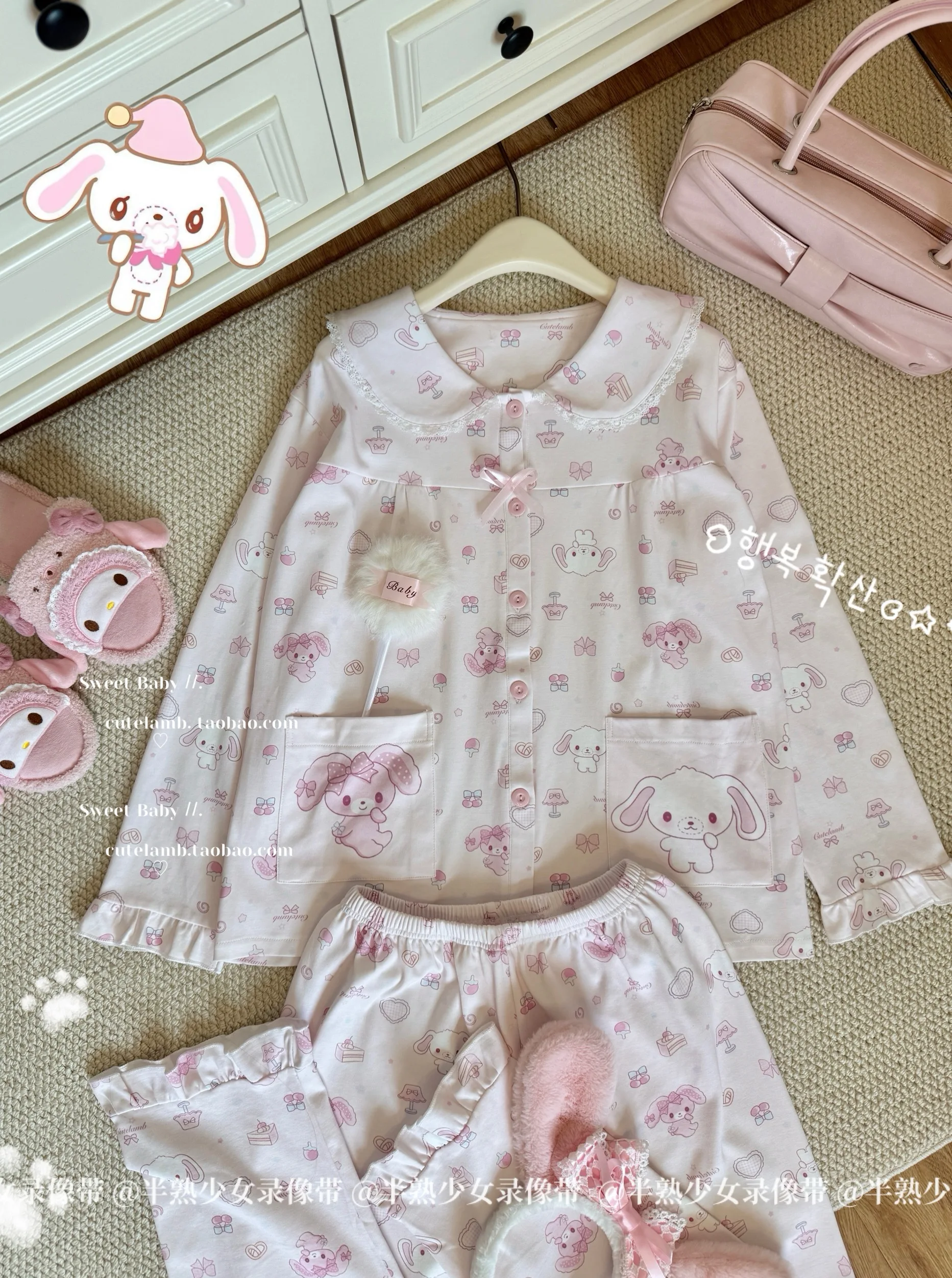 Original Japanese 2025 New Doll Sweet Girl Collar Long-sleeved Pajama Set Cute Pure Cotton Soft Breathable Loungewear