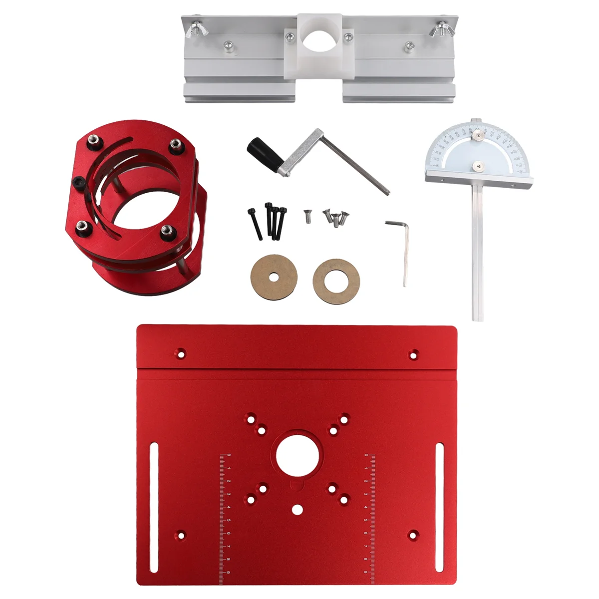 Woodworking Router Lift Kit Router Table Insert Plate Aluminum for 65mm Diameter Motors W/ Miter Gauge Guide and Bracket