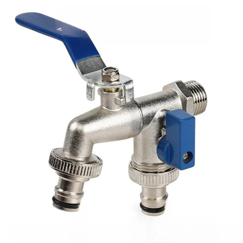 Outdoor garden dual open dual control washing machine faucet, kitchen zinc alloy dual outlet faucet factory