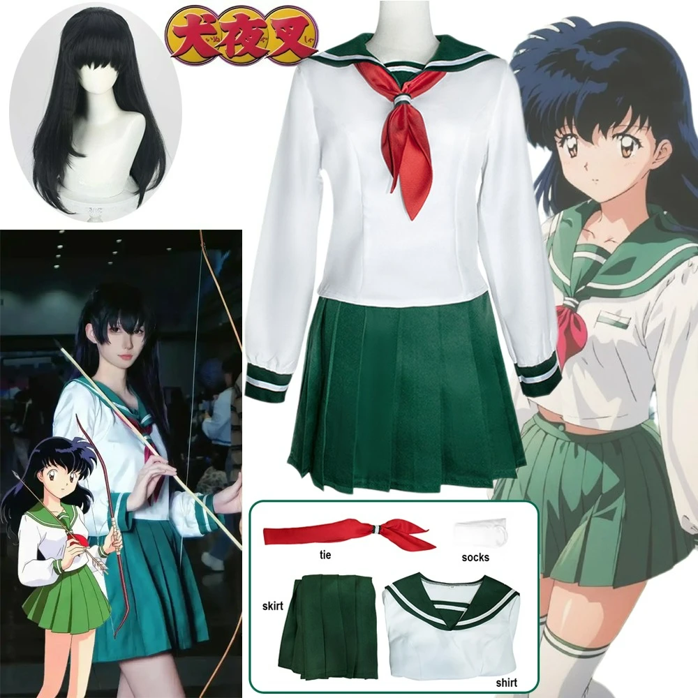 Disfraz de Inuyasha Kagome, disfraz de Anime Higurashi Kagome, uniforme escolar de marinero para chica, falda de estudiante, disfraz de Halloween para mujer y niña