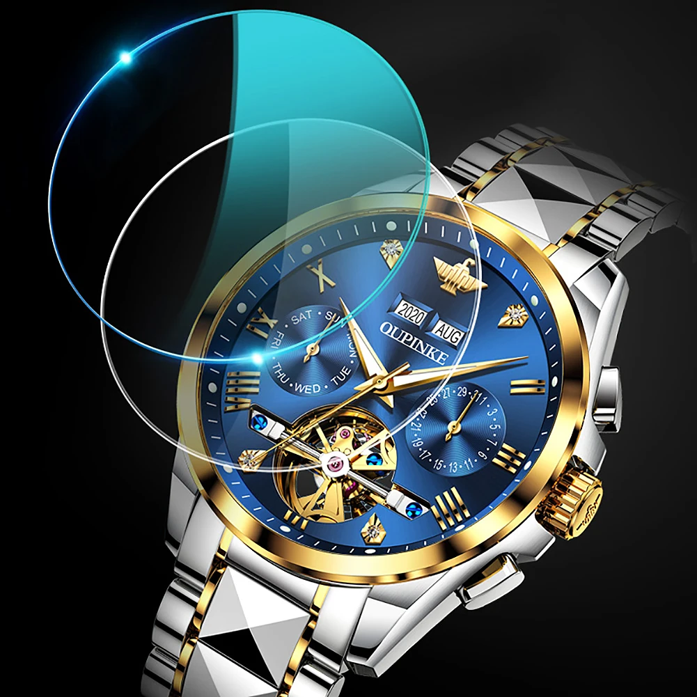 OUPINKE Automatic Mechanical Watch for Men 50M Waterproof Sapphire Mirror Luxury High Level Wristwtch