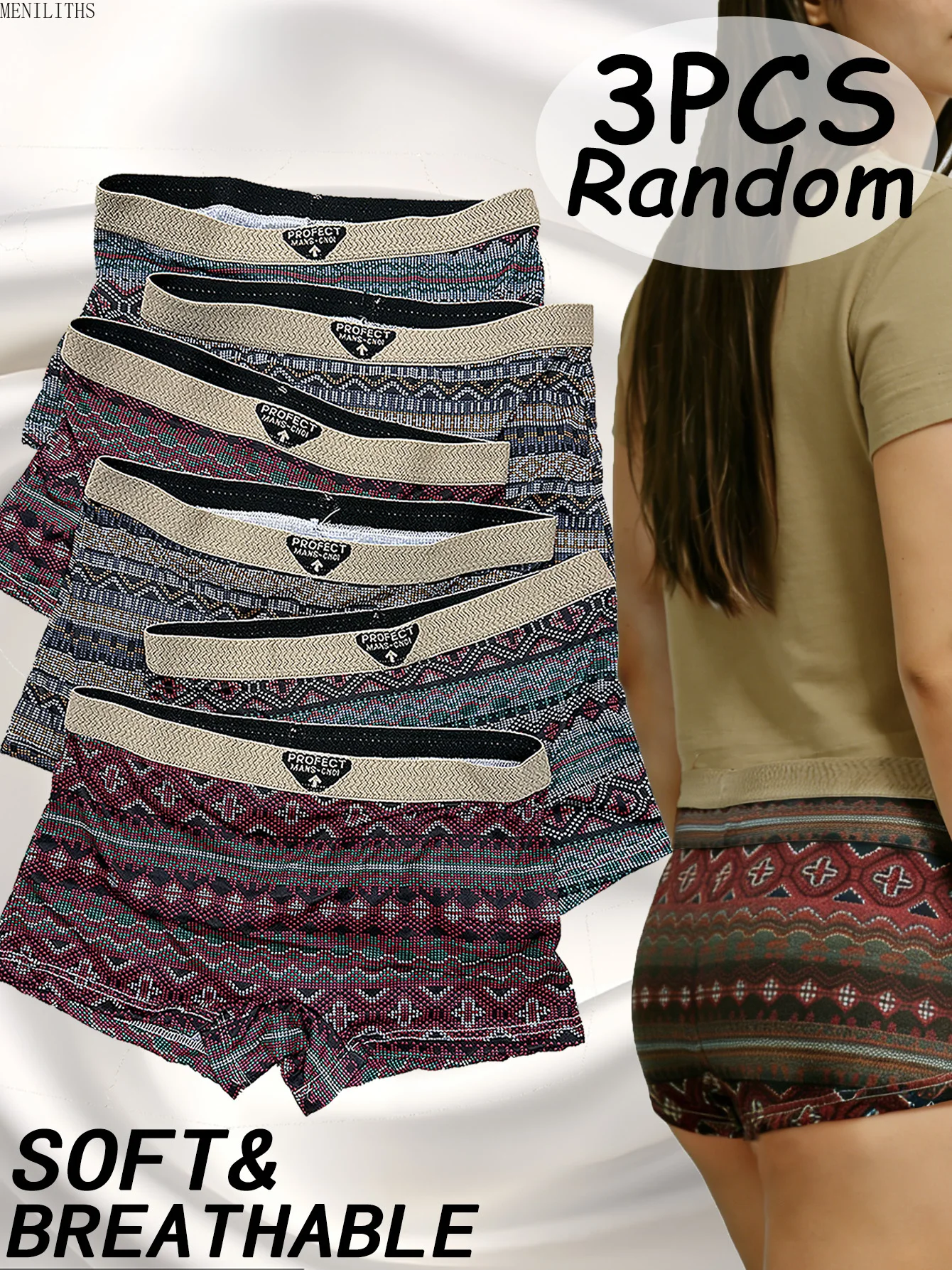 3PCS Set of Girls' Cluster Printed Flat Corner Shorts Breathable and Cool Plus Size for Girls and Women Sexy Flat Corner Shorts