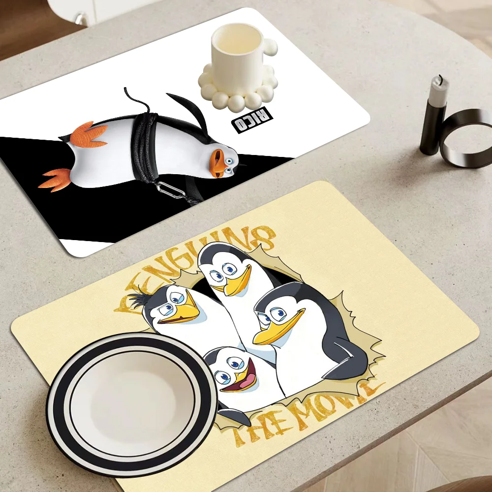 The Penguins Of Madagascar Kitchen Tableware Dish Drying Mats Desk Drain Pad Heat Resistant Counter Top Mat Non-slip