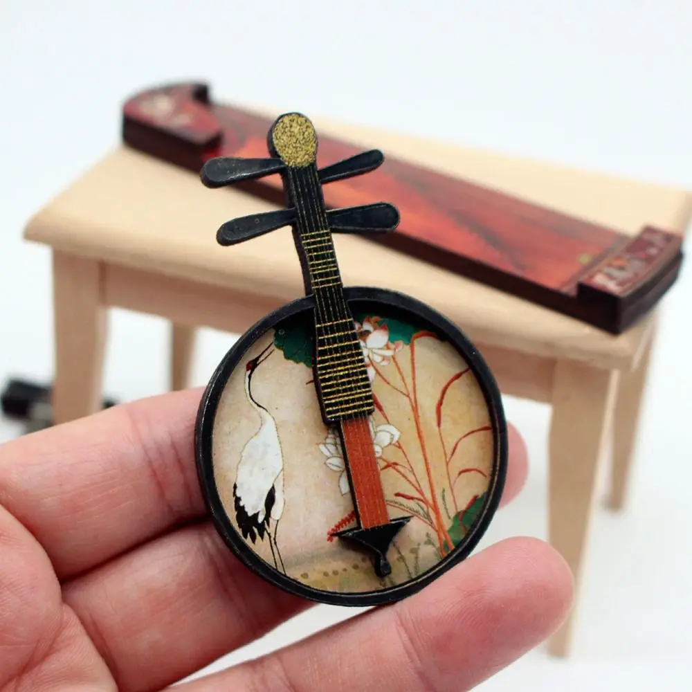 New Wood Dollhouse Musical Instruments Courtesan Pattern For 1/6 1/12 Chinese Classical Instrument Playing House Scene Model