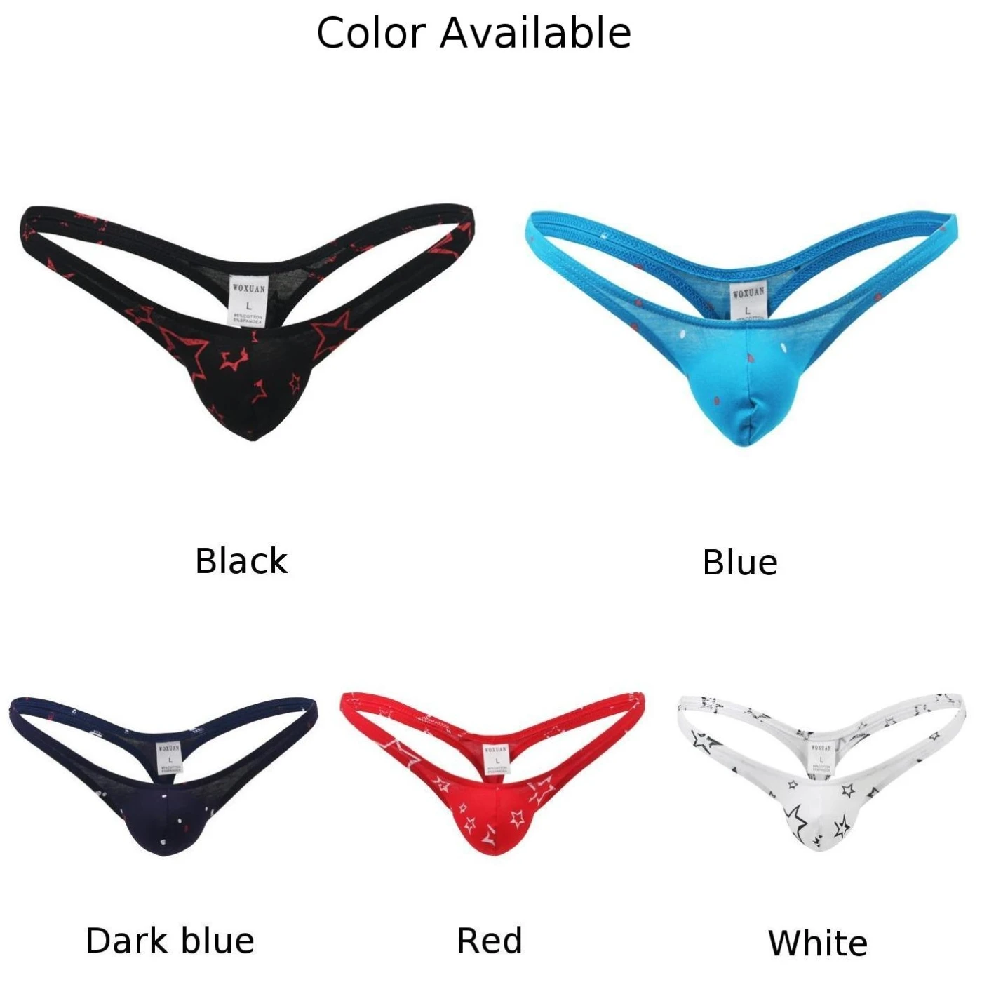 Mens Low Rise Thong Bikini Briefs Stars Printed Panties Bulge Pouch Underwear Breathable Comfy Soft G-String Underpants Lingerie