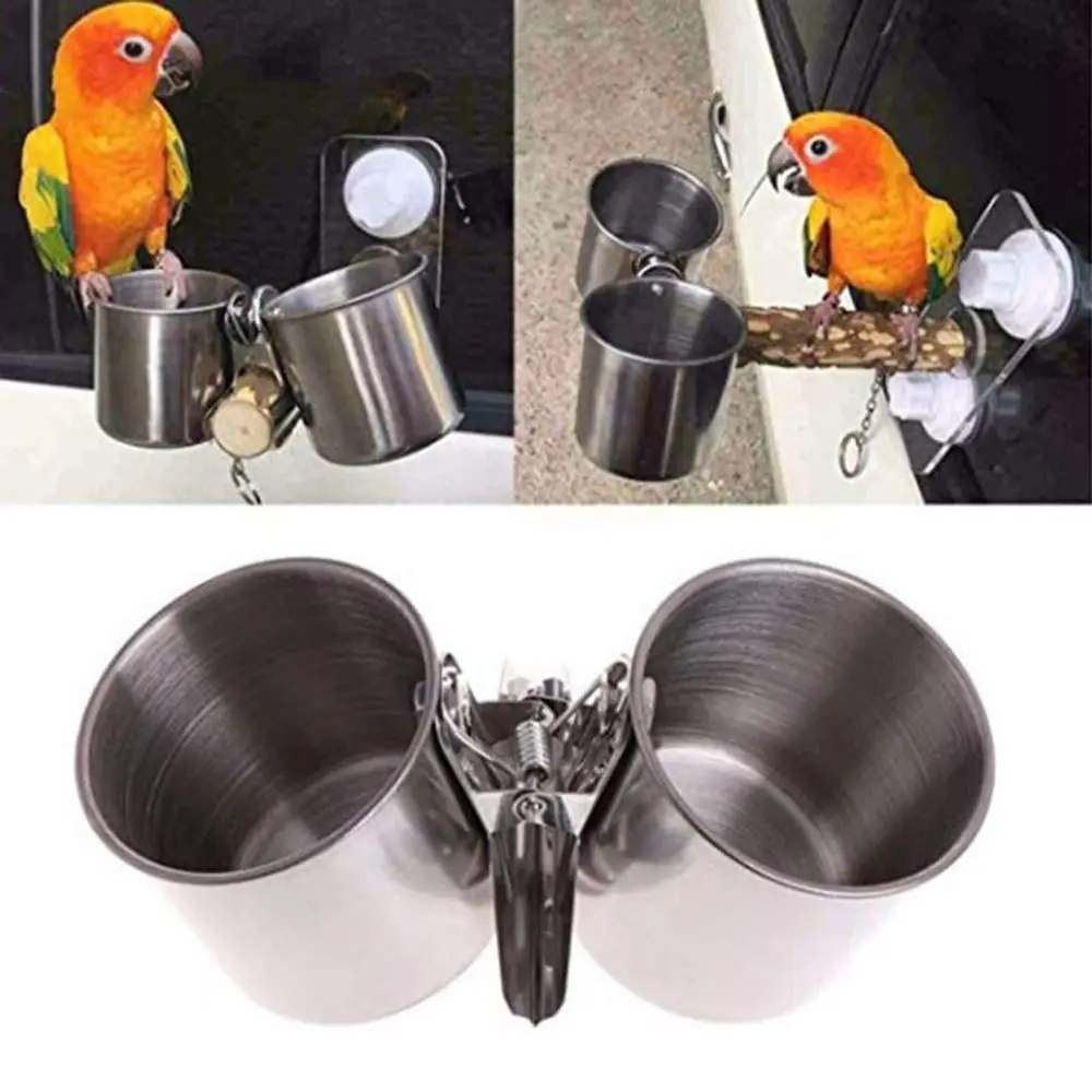 Bird Food Cup Stainless Steel Birds Parrot Feeder Round Aviary Pet Food Water Feeding Bowl