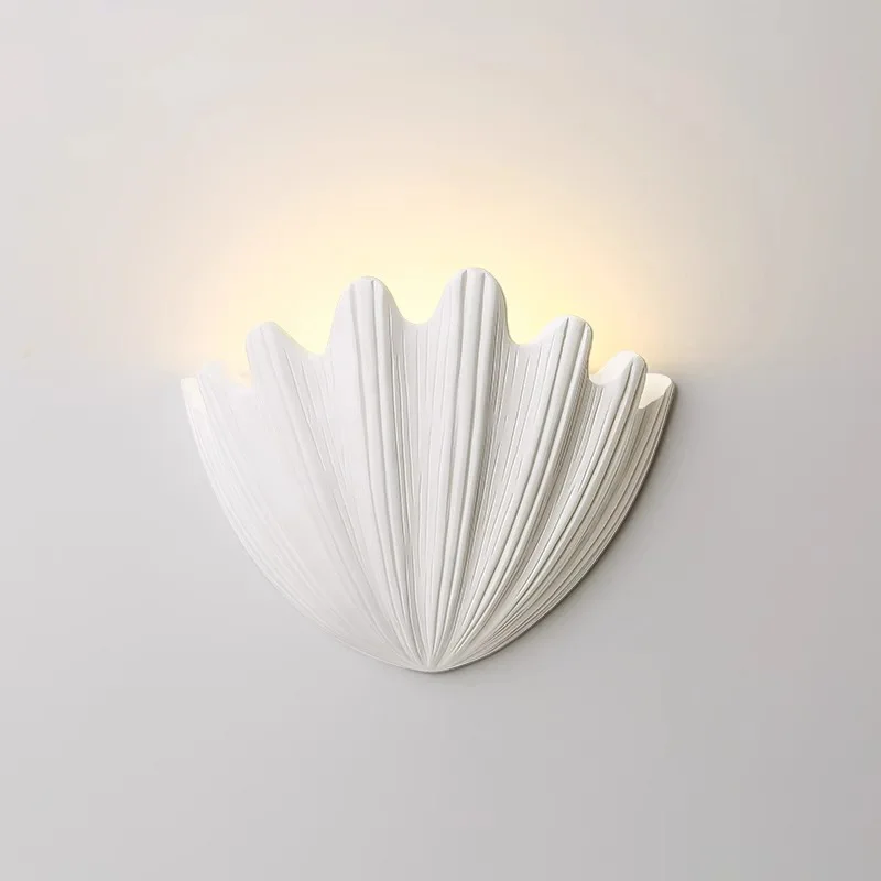 French Shell Lamp Bedroom Bedside Plaster Wall Light Wabi Sabi Baroque Style Living Room Background Hallway Lighting Fixtures view 3