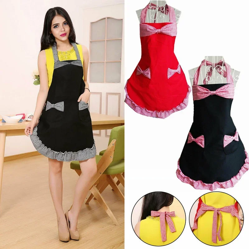 kitchen apron Cute Kitchen Bar Cleaning Dress Bib Aprons Flirty Vintage Kitchen Womens Bowknot with Pocket Gift