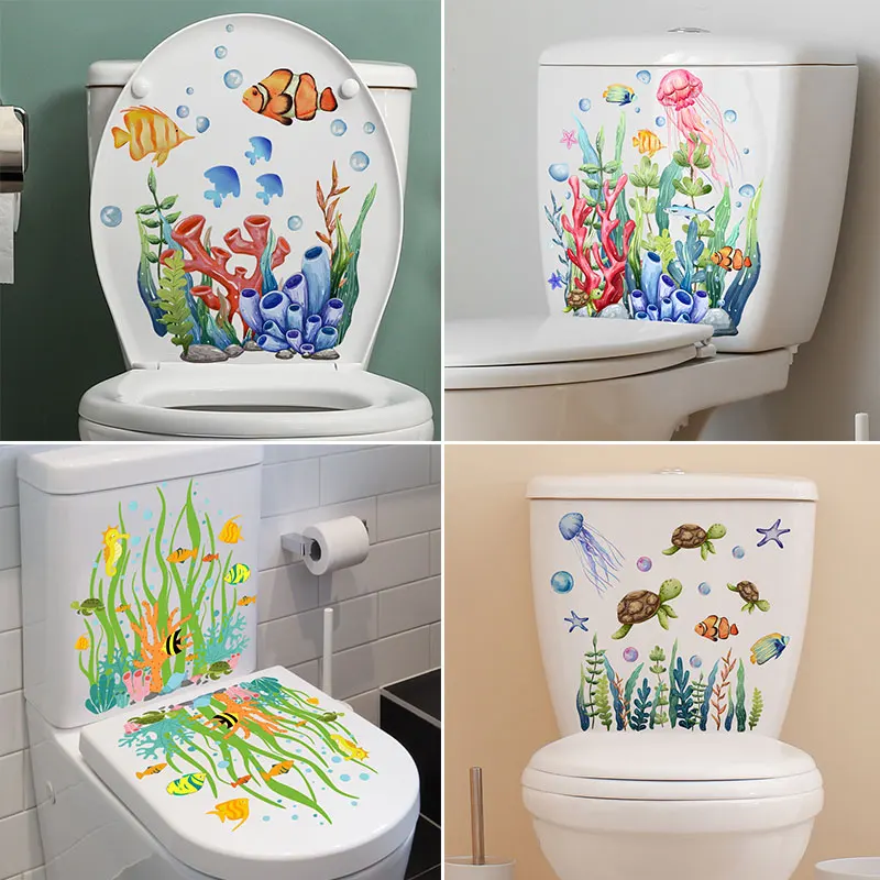 M18 Seabed Animals Corals Aquatic Plants Toilet Sticker Bathroom Toilet Cover Sticker Wall Stickers Wc  For Home  Decoration