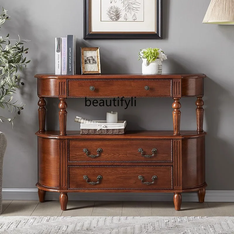 

American solid wood porch cabinet simple entrance foyer cabinet sofa back aisle cabinet corridor