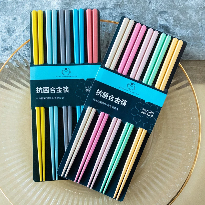 5Pairs Chinese Chopsticks Reusable Mixed Color Chopstick Sushi Noodle Sticks Household Kitchen Tools Party Supplies