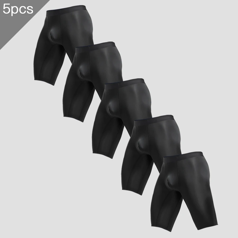 

5PCS Men's sports briefs Men's summer ice silk quick drying lengthened anti-wear legs add fat loose square short shorts head