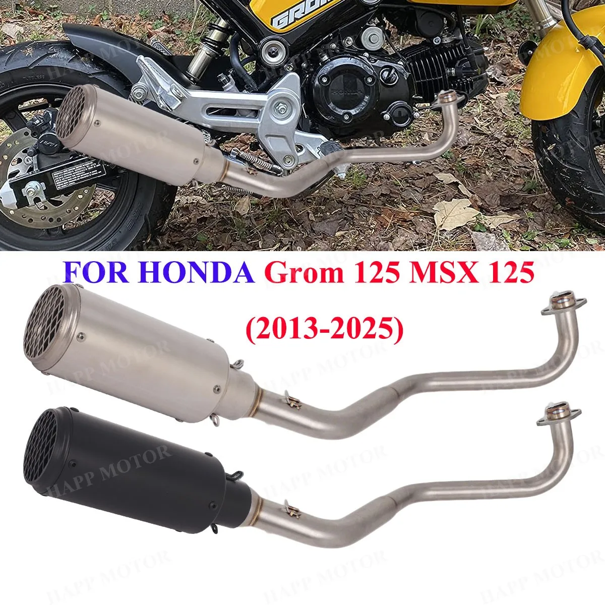 

Exhaust System Low Mount Header Muffler For Honda GROM 125 MSX125 2013-2025 Slip On Grom Exhaust Pipe