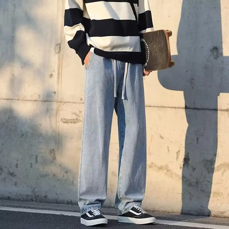 

Loose Straight Leg Men's Jeans Wide Leg Casual Spor Spring Autumn Sle Elastic Waist Youthful Trend Loose Fit Jeans