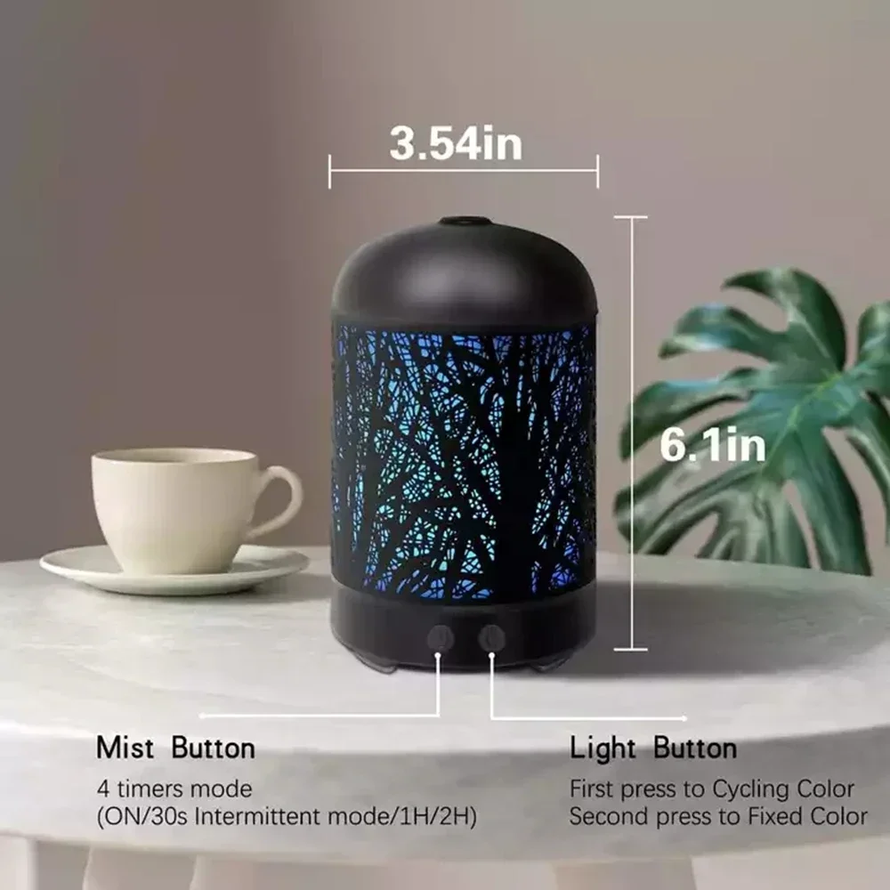 Metal Aroma Diffuser Ultrasonic Essential Oil Fragrances Aromatherapy Humidifier 7 Color Changing for Kids House Yoga 100ml