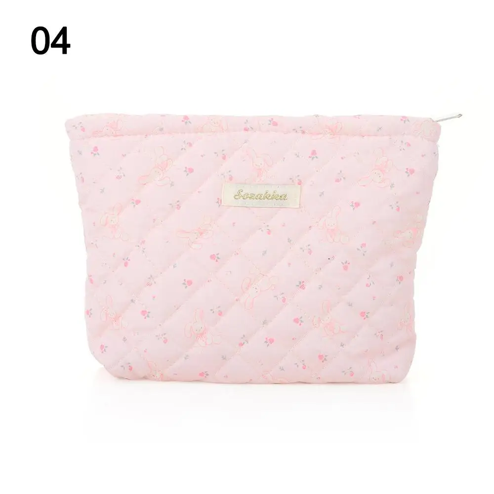 Bolsa de cosméticos acolchada de color rosa para mujer, estuche de maquillaje de tela de doble capa suave y transpirable, bolsos con cierre de cremallera, bolsa de mamá
