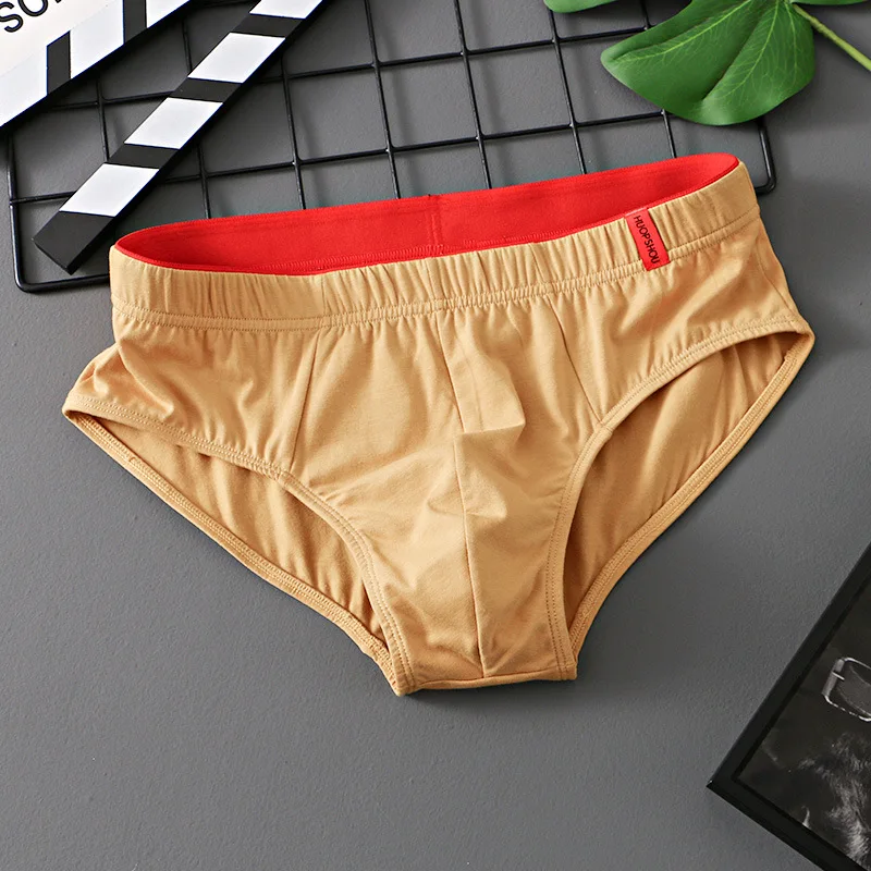 Men\'s Cotton Bikini Skin Friendly Cotton Breathable Low Waisted Briefs Youth Fashion Bulge Pouch Panties Sports Comfy Underpants