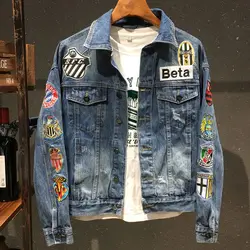 Chaqueta de mezclilla bordada para hombre, abrigo roto con insignia ajustada, a la moda y guapo, primavera y otoño, nuevo