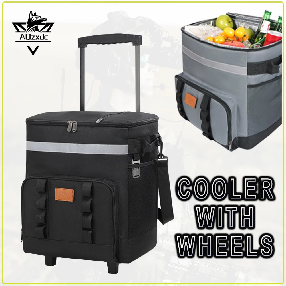 

Cooler with Wheels Large Capacity Telescopic Handle Ice Bag 3Layer Heat Insulation Rolling Portable Insulated Box for Car Picnic