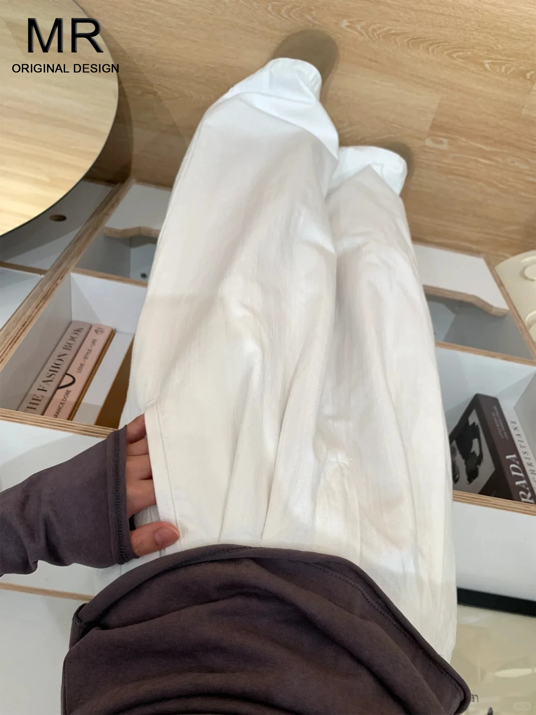 

Белые широкие джинсы для женщин, свободный крой, с высокой талией, прямые длинные брюки, летний повседневный стиль, американский дизайн, эффект похудения