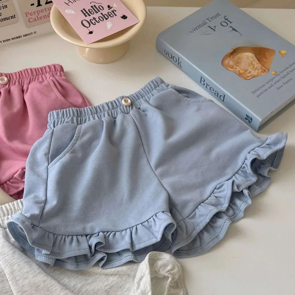 1-6jaar Oude Meisjes Dunne Shorts 2024 Zomer Puur Katoenen Losse Ruches Kanten Korte Broek Baby Kids Hotpants Kinderkleding ﻿