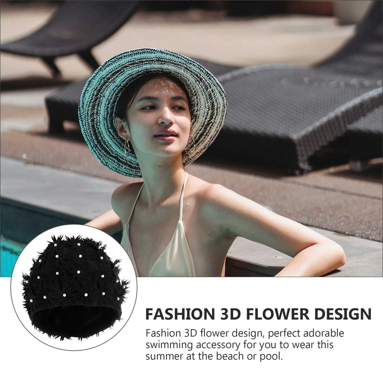 

Women Swim Cap Fashion 3D Flower Design Lightweight Eco-Friendly Breathable Swimhat Summer Pool Accessory Women Swim Cap