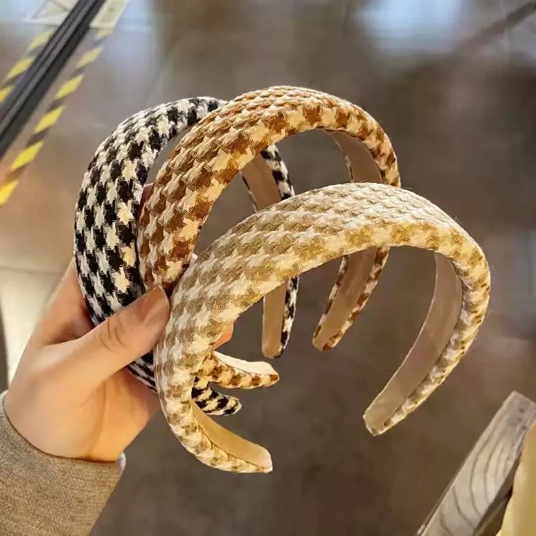 الكورية houndstooth الرجعية واسعة الحواف عقال للنساء الفرنسية تنوعا دبابيس الشعر دبابيس الشعر بسيطة دبابيس الشعر الضغط دبابيس الشعر
