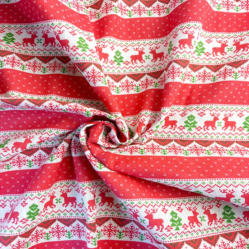 Linen Christmas pattern fabric - Pre-cut size, suitable for sewing, DIY making, decoration, sofa table cloth, curtain fabric