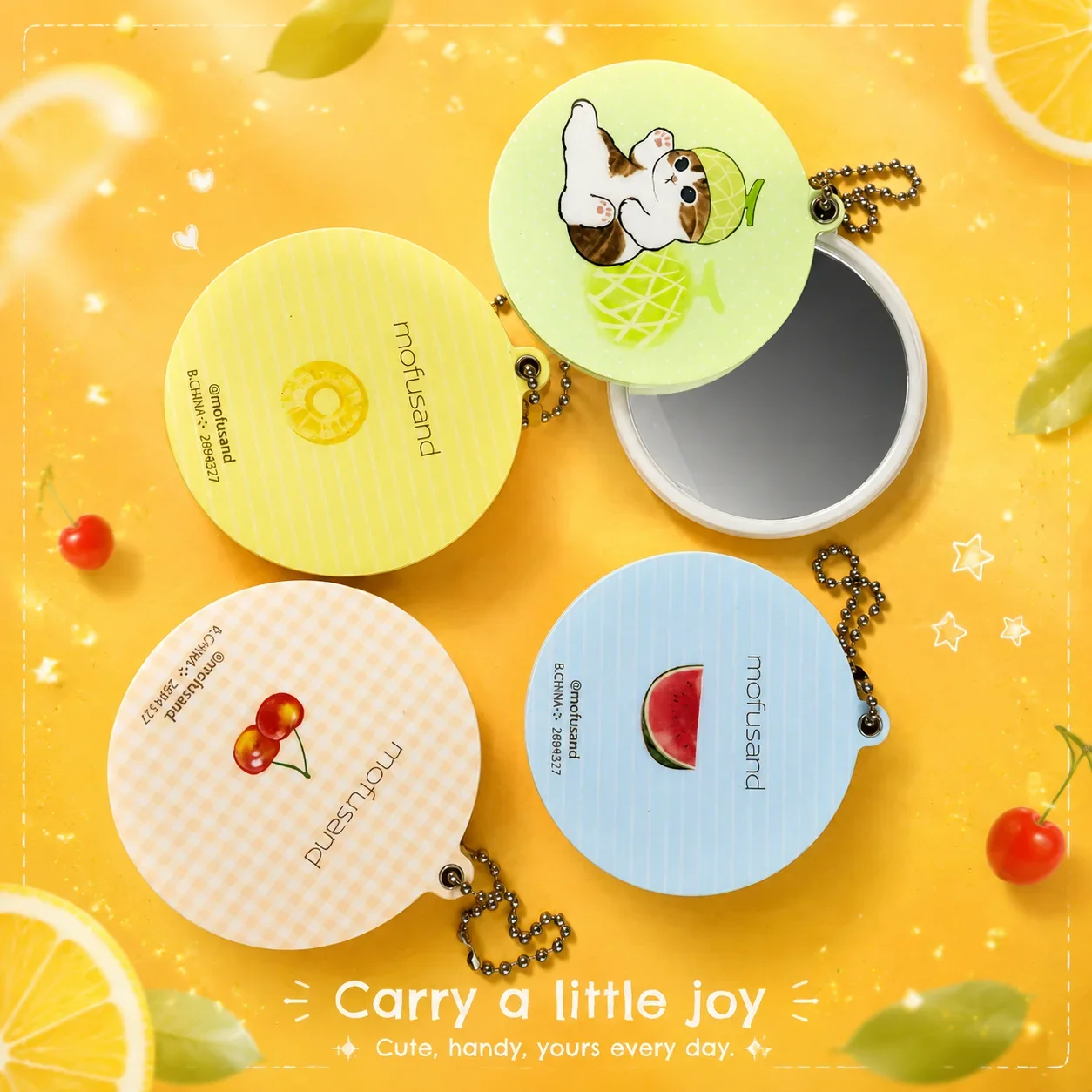 Mofusand Shark Cat Small Mirror Genuine Loose Capsule Toy Mini Portable Mirror Bag Hanging Charm Keychain Kawaii Cute Gift