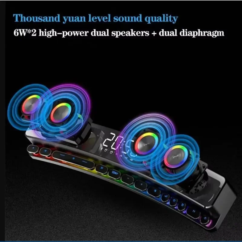 2026 Home Bluetooth Speaker E-sports Game Subwoofer 3D Surround Wireless Audio Clock Alarm Clock Light FM Radio Computer