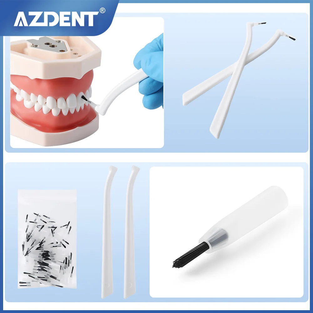

100pcs AZDENT Dental Replaceable Applicator Tips With 2 Applicator Brush Handles for Etchants Adhesives Sealants