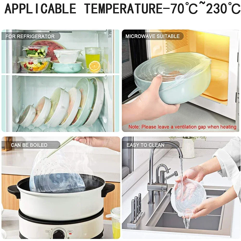 Universal For Kitchen Utensil Lid Kitchen Storage Organization Reusable Stretch Silicone Cover Lids Food Utensils Home Microwave