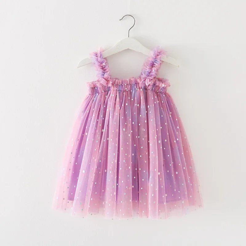 2024 New Baby Girl Dress Fashion Cute Baby Clothes Polka Dot Fantasy Rainbow Sling Mesh Puffy Skirt Sweet Princess Dresses12M-6Y