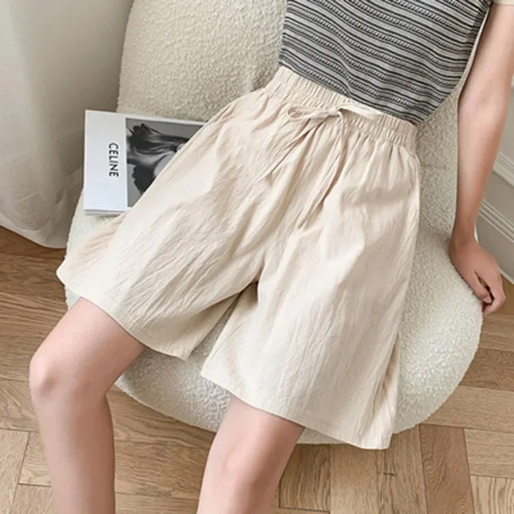 2023 Casual Women Cotton shorts Summer Casual Solid Cotton Linen shorts high waist loose shorts for girls Soft female