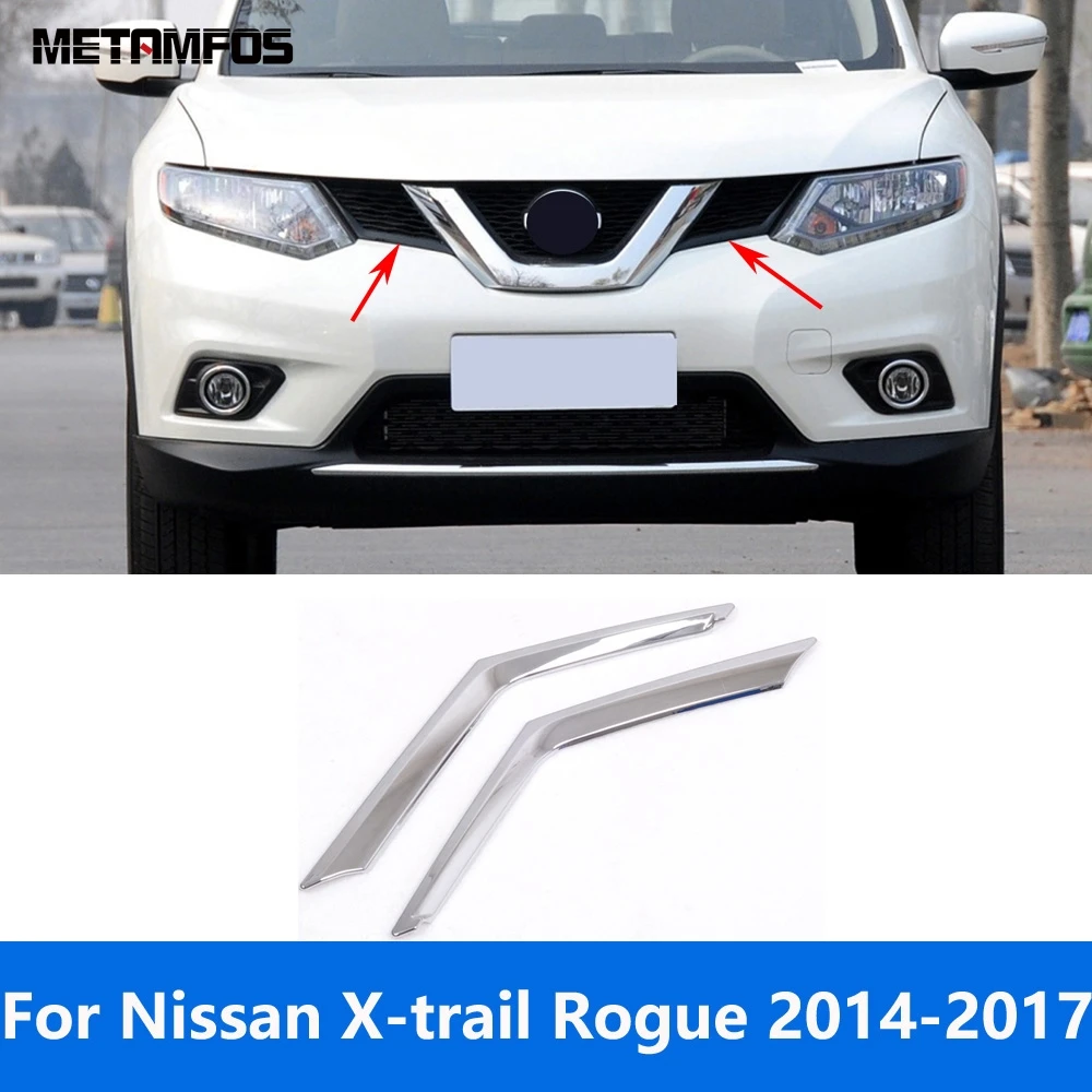 For Nissan X-trail Xtrail Rogue 2014 2015 2016 2017 Chrome Front Upper Grille Grill Strip Molding Trim Accessories Car Styling