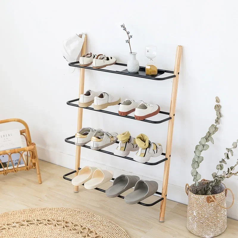 

Entryway Shoe Rack Space-saving Creative Iron Art and Solid Wood Shoe Storage for Hallway or Home Shop Stylish and Functional