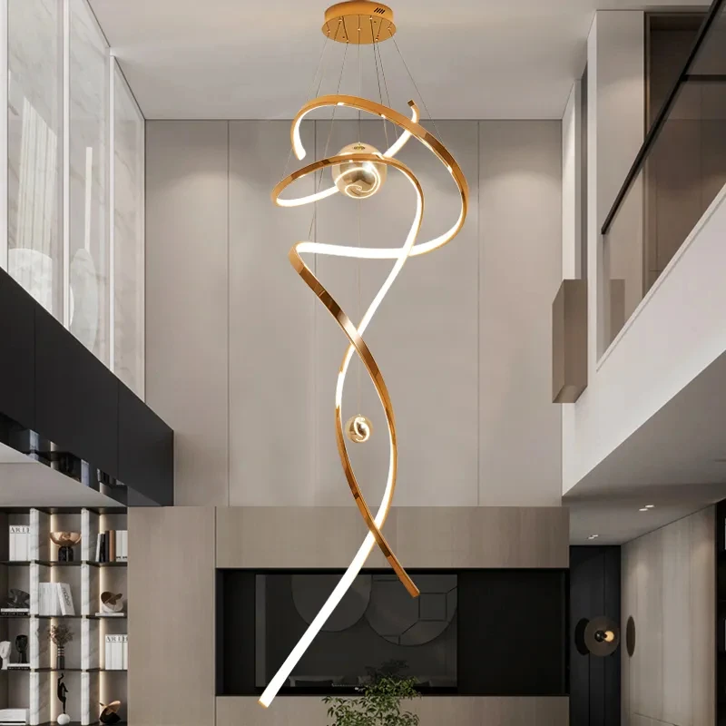 Modern Staircase Rose Gold Chandelier Guest Hall Chief Chandelier Indoor Villa Rotating Suspended Black Chandelier Free Shipping