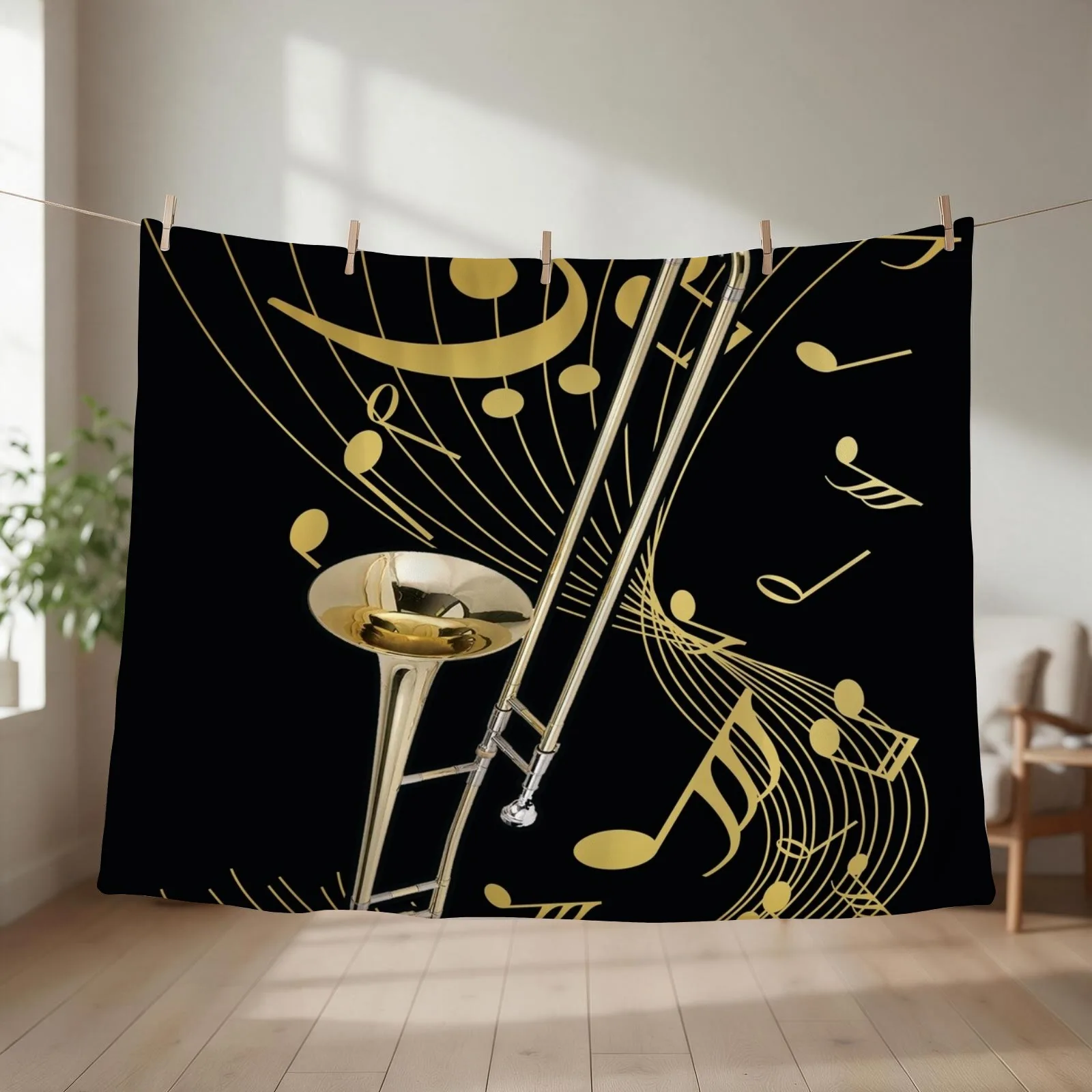 Trombone And Music Note Throw Blanket For Sofa Thin Luxury Throw Summer Beddings Flannels Blankets