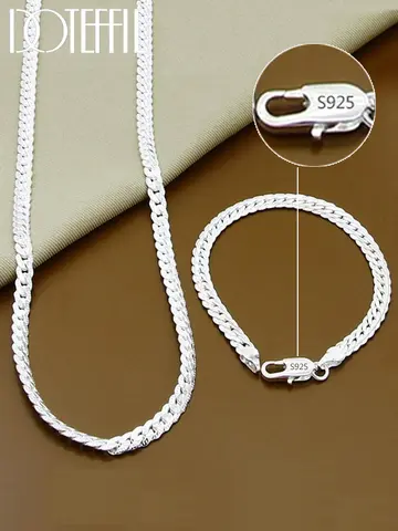 DOTEFFIL 925 Sterling Silver 8/16/18/20/22/24 Inch 6mm Side Chain Necklace Bracelet For Woman Men Fashion Charm Wedding Jewelry