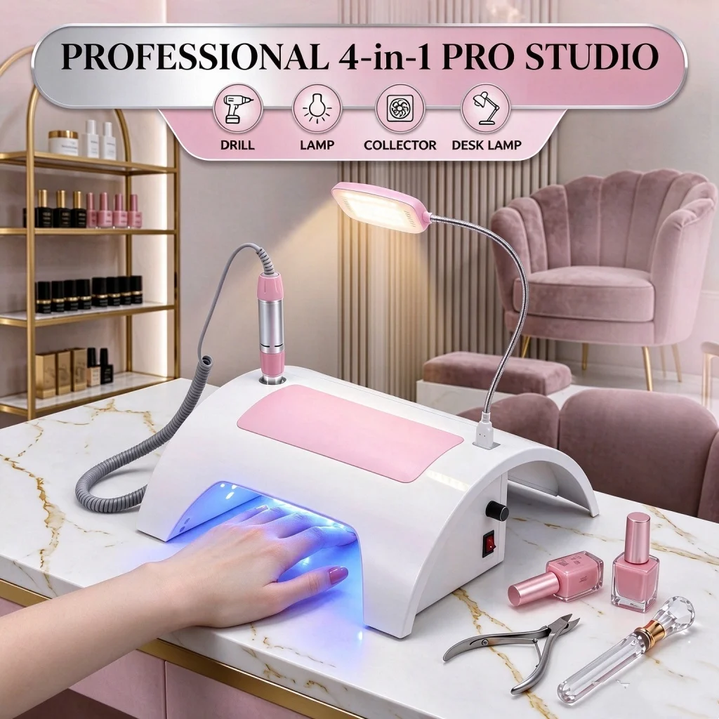 4 In 1 Multifunctional Nail Art Machine Electric Nail Drill Polisher UV LED Curing Lamp Vacuum Cleaner Dust Collector Hand Rest