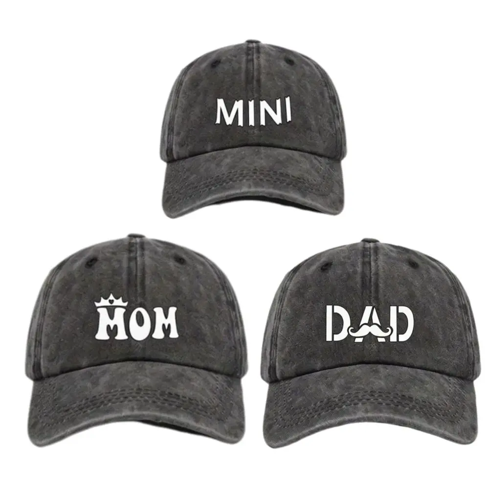 DAD MOM MINI Printed dad mama mini Love Caps Washed Cotton Adjustable Parent-Unisex Baseball Hats Embroidery Baseball Cap